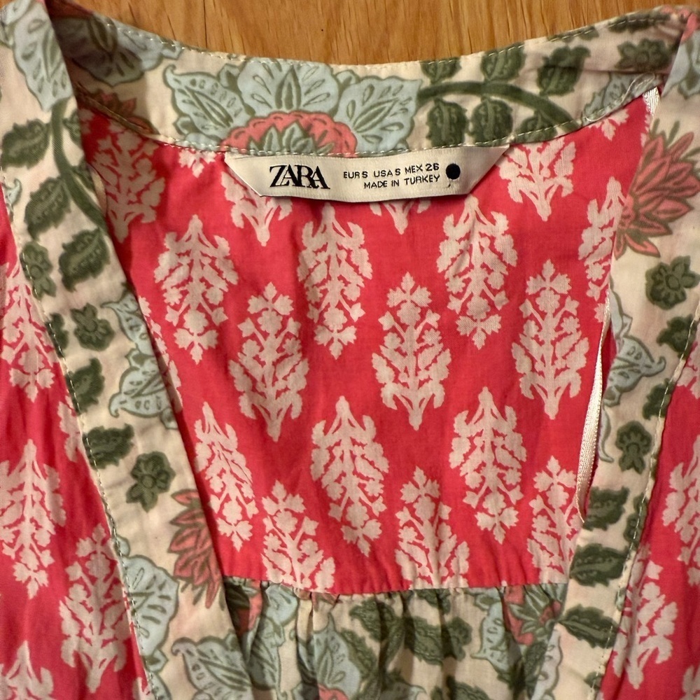 Zara Pink and Green Patterned Dress Size Small - Picture 10 of 10